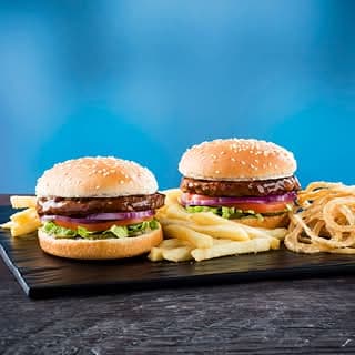 2x 100g Burgers, Chips and Onions