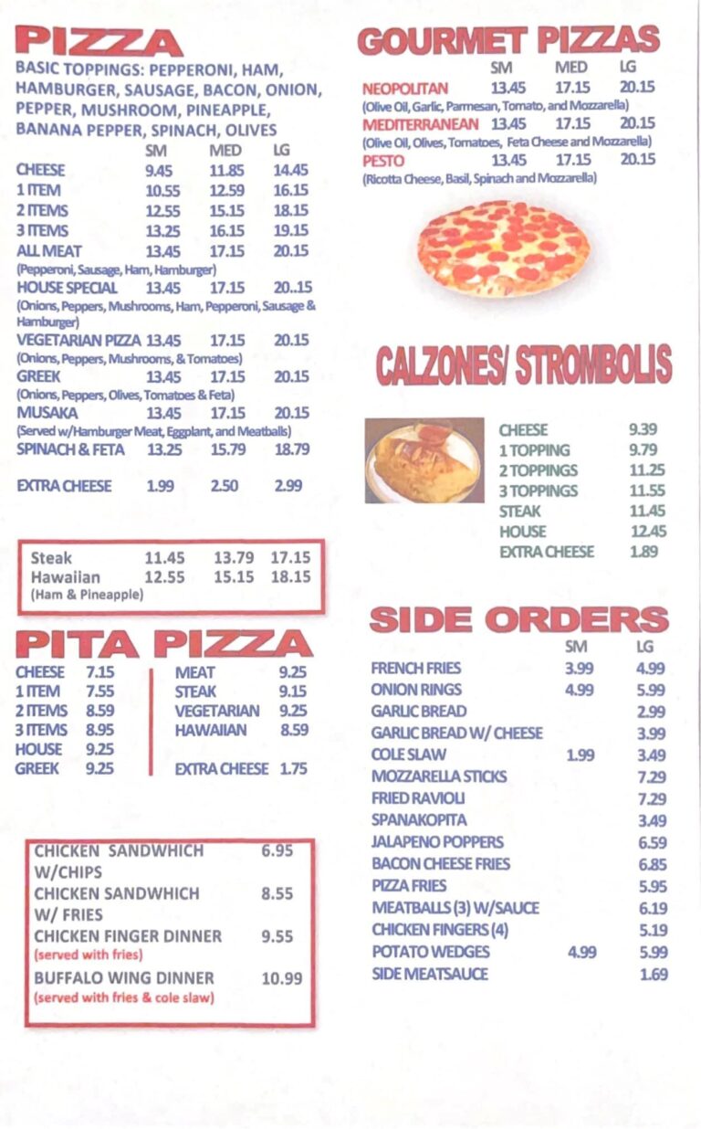 thomas pizza menu with prices